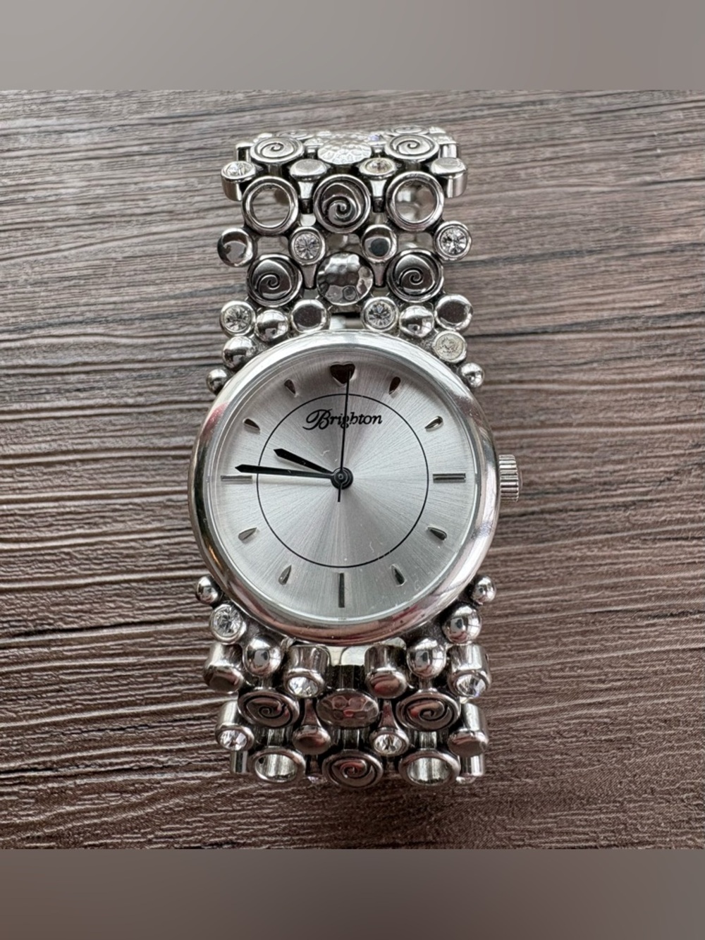 Brighton Joliet Silver Spiral and Crystal Bracelet Watch